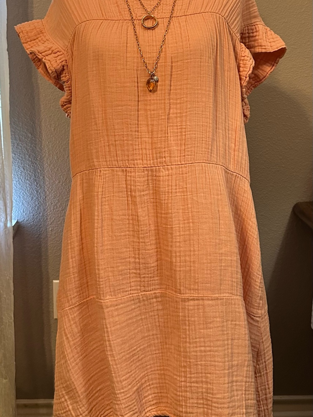 Stark X Peach Flutter Sleeve Cotton Dress